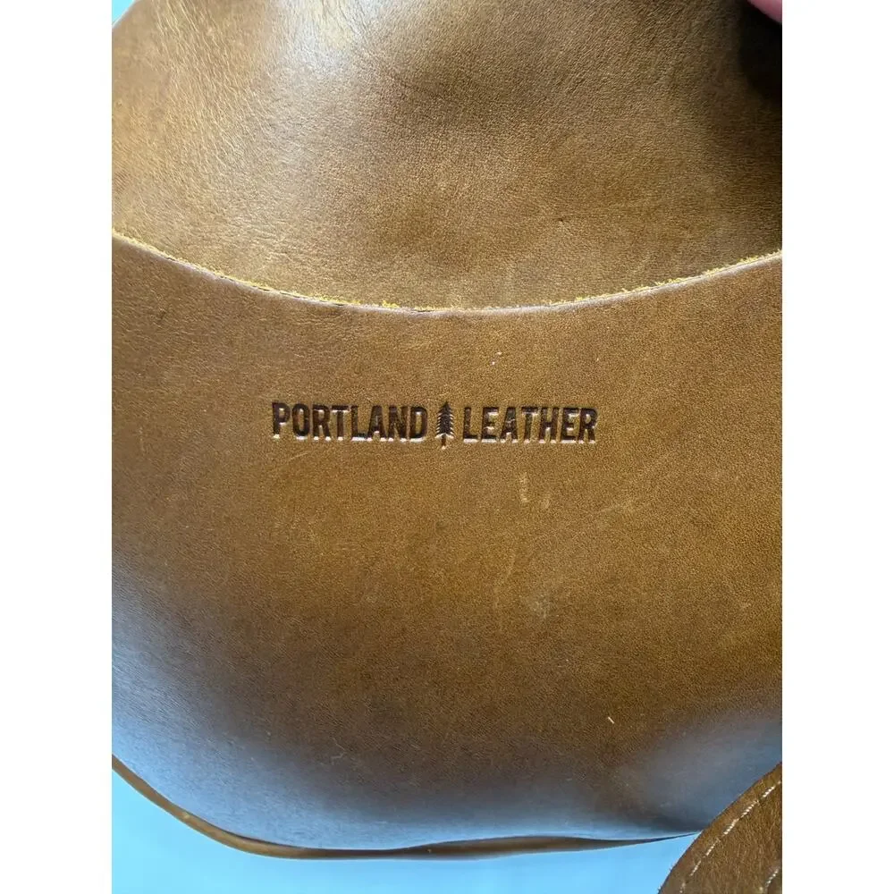 Portland Leather Brown Round Crossbody Bag Shoulderbag Purse W/Adjustable Strap
